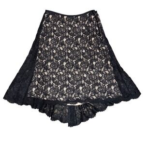 Diane von Furstenberg Black Lace Hi Low Midi Skirt Size 6 Formal Evening